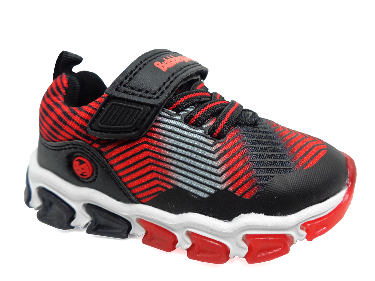 TENIS NIÑOS BUBBLE GUMMERS LUZ EN SUELA LITOS NEGRO ROJO